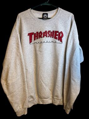 Thrasher Crewneck Sweater in Heather Gray with Red Logo